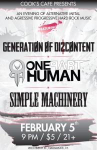 Cook's Cafe - Feb 5 - with Generation of Discontent and Simple Machinery - oneparthuman.net